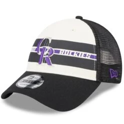 Men's Colorado Rockies New Era White/Black Team Stripe Trucker 9FORTY Snapback Hat