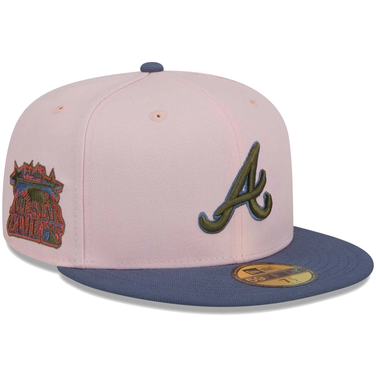 Men's Atlanta Braves New Era Pink/Blue Olive Undervisor 59FIFTY Fitted Hat 1 Men's Atlanta Braves New Era Pink/Blue Olive Undervisor 59FIFTY Fitted Hat