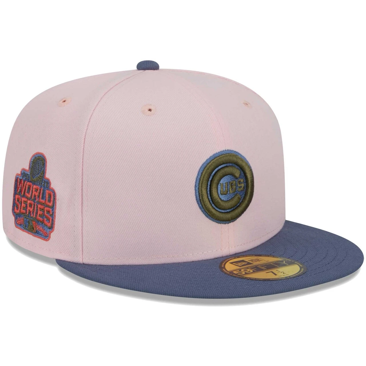 Men's Chicago Cubs New Era Pink/Blue Olive Undervisor 59FIFTY Fitted Hat 1 Men's Chicago Cubs New Era Pink/Blue Olive Undervisor 59FIFTY Fitted Hat