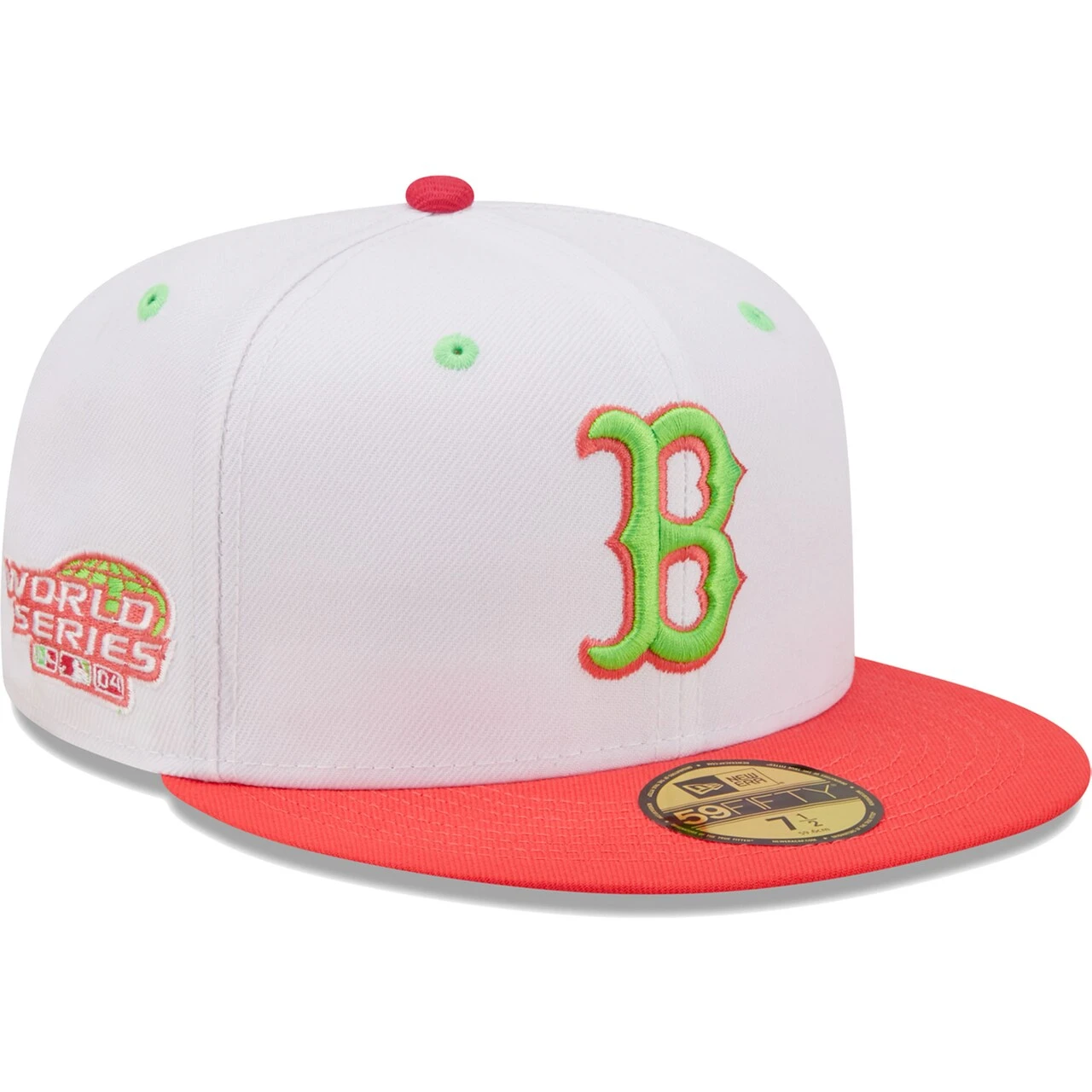 Men's Boston Red Sox New Era White/Coral 2004 World Series Strawberry Lolli 59FIFTY Fitted Hat 1 Men's Boston Red Sox New Era White/Coral 2004 World Series Strawberry Lolli 59FIFTY Fitted Hat