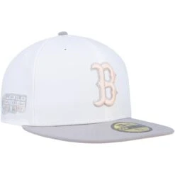 Men's Boston Red Sox New Era White/Gray 2007 World Series Side Patch Peach Undervisor 59FIFTY Fitted Hat