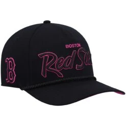 Men's Boston Red Sox '47 Black Hitch Orchid Undervisor Snapback Hat