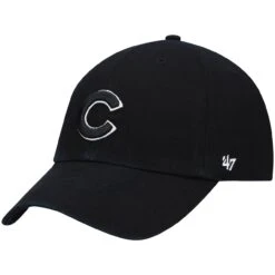 Men's Chicago Cubs '47 Black On Black Logo Clean Up Adjustable Hat