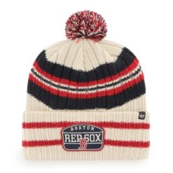 Men's Boston Red Sox '47 Natural Home Patch Cuffed Knit Hat With Pom