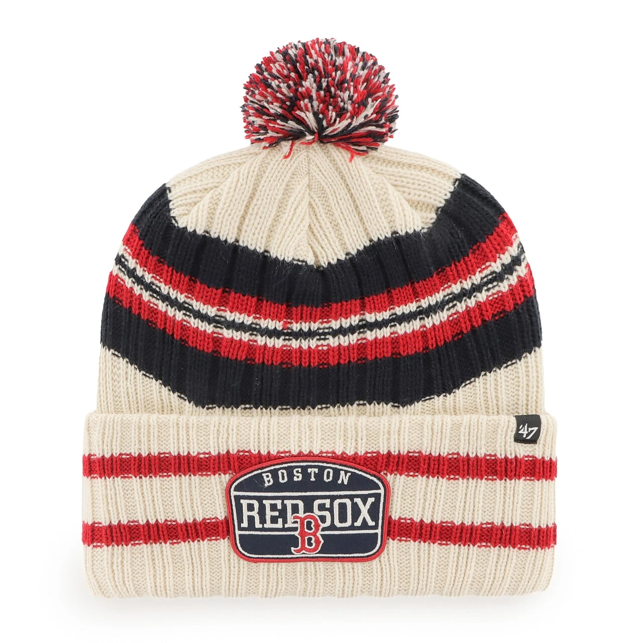Men's Boston Red Sox '47 Natural Home Patch Cuffed Knit Hat With Pom 1 Men's Boston Red Sox '47 Natural Home Patch Cuffed Knit Hat With Pom