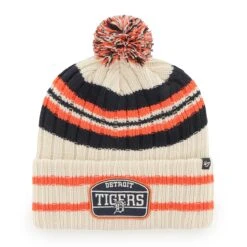 Men's Detroit Tigers '47 Natural Home Patch Cuffed Knit Hat With Pom