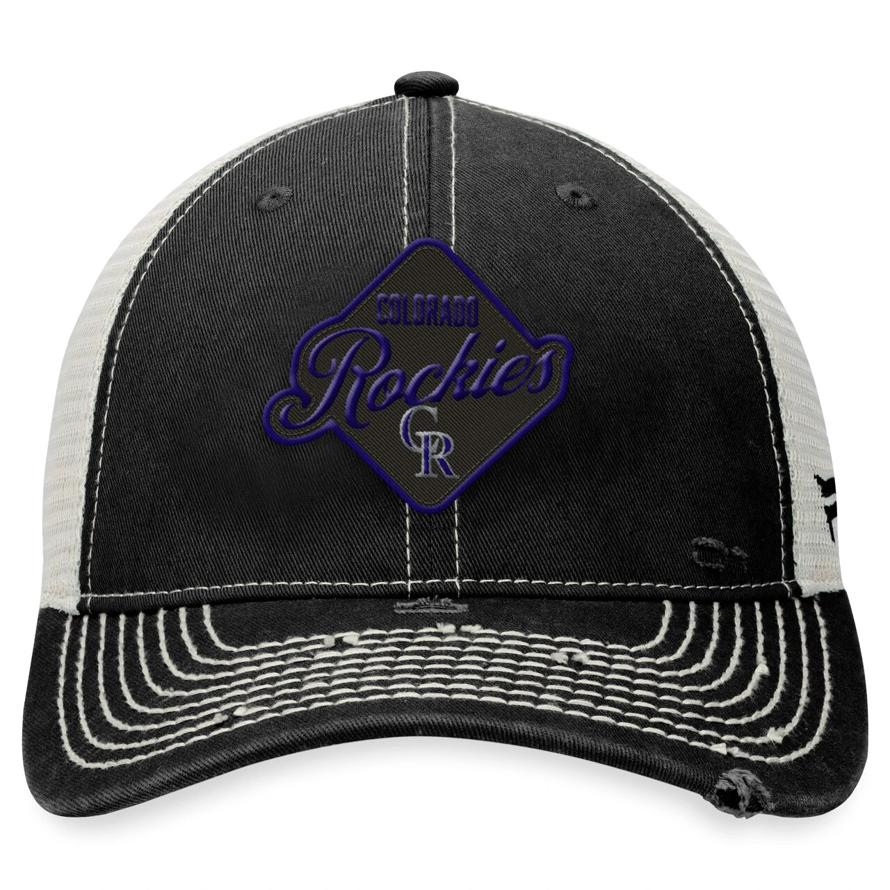 Men's Colorado Rockies Fanatics Branded Black Heritage Trucker Snapback Hat - Image 2