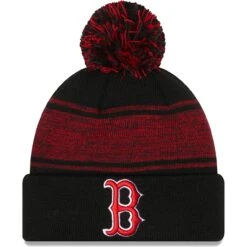 Men's Boston Red Sox New Era Black Chilled Cuffed Knit Hat With Pom