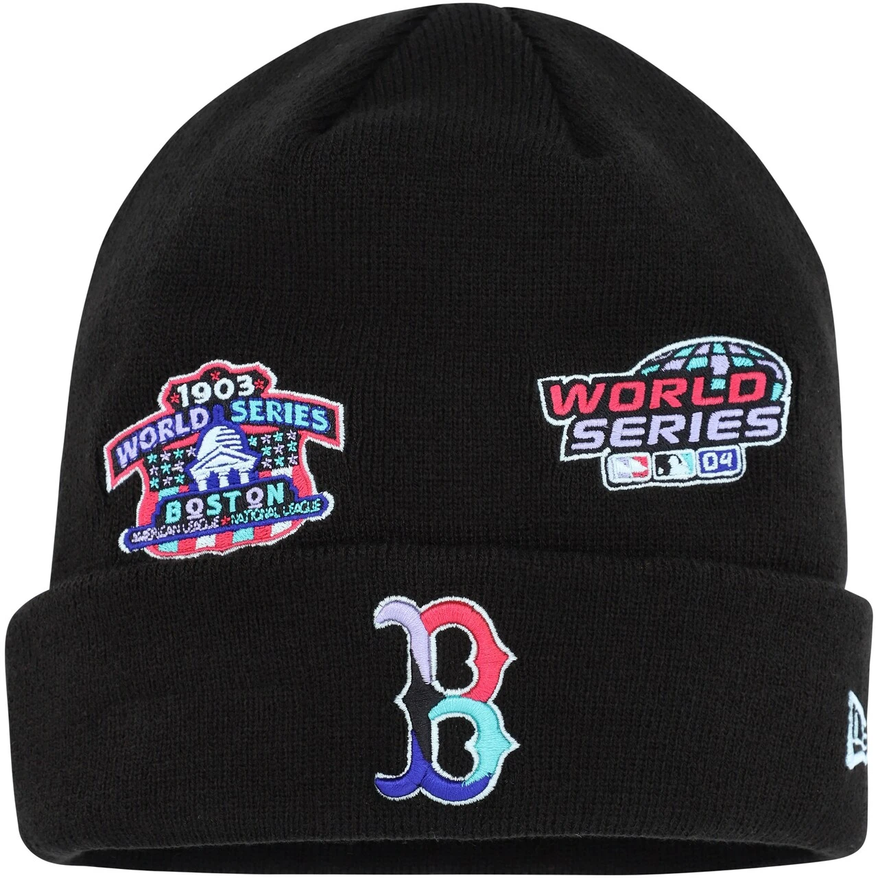 Men's Boston Red Sox New Era Black Polar Lights Cuffed Knit Hat 1 Men's Boston Red Sox New Era Black Polar Lights Cuffed Knit Hat