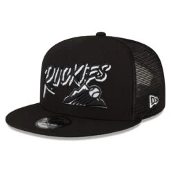 Men's Colorado Rockies New Era Black Street Trucker 9FIFTY Snapback Hat