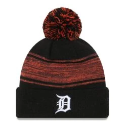 Men's Detroit Tigers New Era Black Chilled Cuffed Knit Hat With Pom