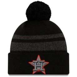 Men's Houston Astros New Era Black Dispatch Cuffed Knit Hat With Pom