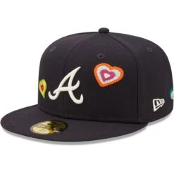 Men's Atlanta Braves New Era Navy Chain Stitch Heart 59FIFTY Fitted Hat
