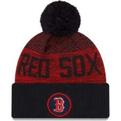 Men's Boston Red Sox New Era Navy Authentic Collection Sport Cuffed Knit Hat With Pom