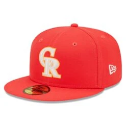 Men's Colorado Rockies New Era Red Lava Highlighter Logo 59FIFTY Fitted Hat