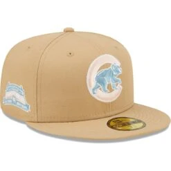 Men's Chicago Cubs New Era Tan 100 Years At Wrigley Field Sky Blue Undervisor 59FIFTY Fitted Hat