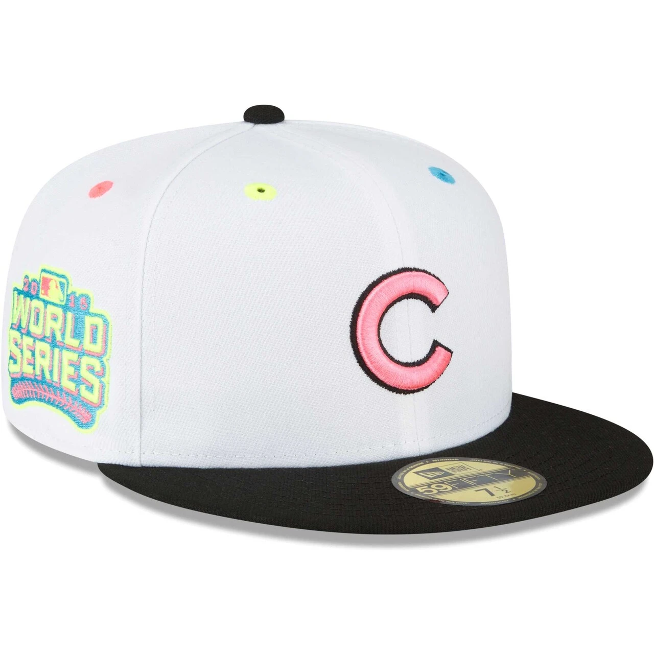 Men's Chicago Cubs New Era White Neon Eye 59FIFTY Fitted Hat 1 Men's Chicago Cubs New Era White Neon Eye 59FIFTY Fitted Hat