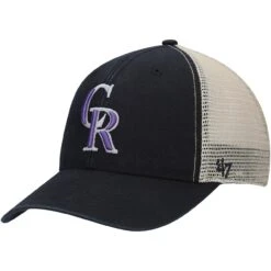 Men's Colorado Rockies '47 Black/Natural Flagship Washed MVP Trucker Snapback Hat