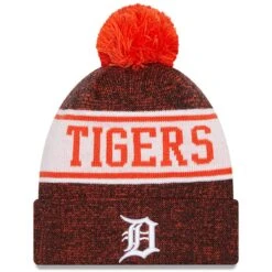 Men's Detroit Tigers New Era Orange/Navy Banner Cuffed Knit Hat With Pom