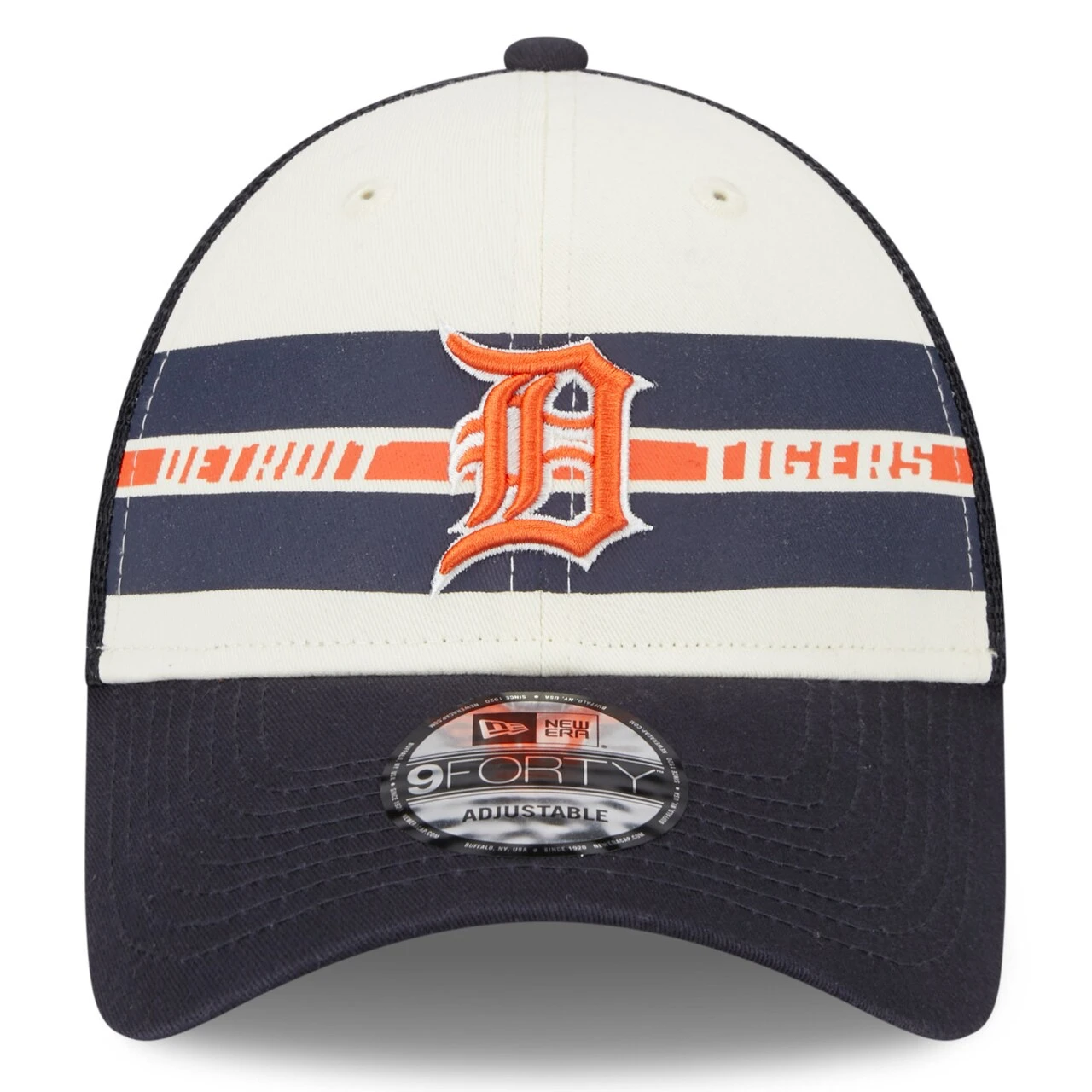 Men's Detroit Tigers New Era White/Navy Team Stripe Trucker 9FORTY Snapback Hat 2 Men's Detroit Tigers New Era White/Navy Team Stripe Trucker 9FORTY Snapback Hat - Image 2