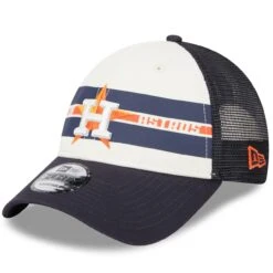 Men's Houston Astros New Era White/Navy Team Stripe Trucker 9FORTY Snapback Hat