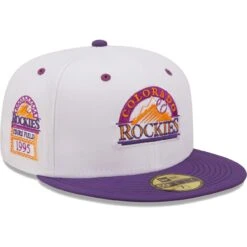 Men's Colorado Rockies New Era White/Purple 1995 Coors Field Grape Lolli 59FIFTY Fitted Hat