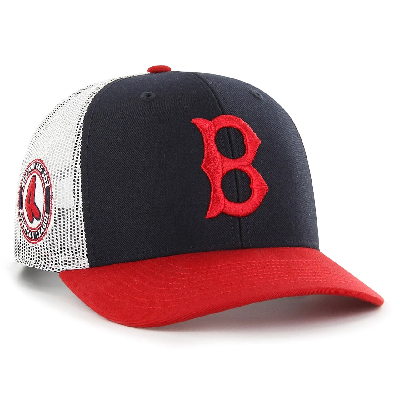 Men's Boston Red Sox '47 Navy/Red Sidenote Trucker Snapback Hat 1 Men's Boston Red Sox '47 Navy/Red Sidenote Trucker Snapback Hat