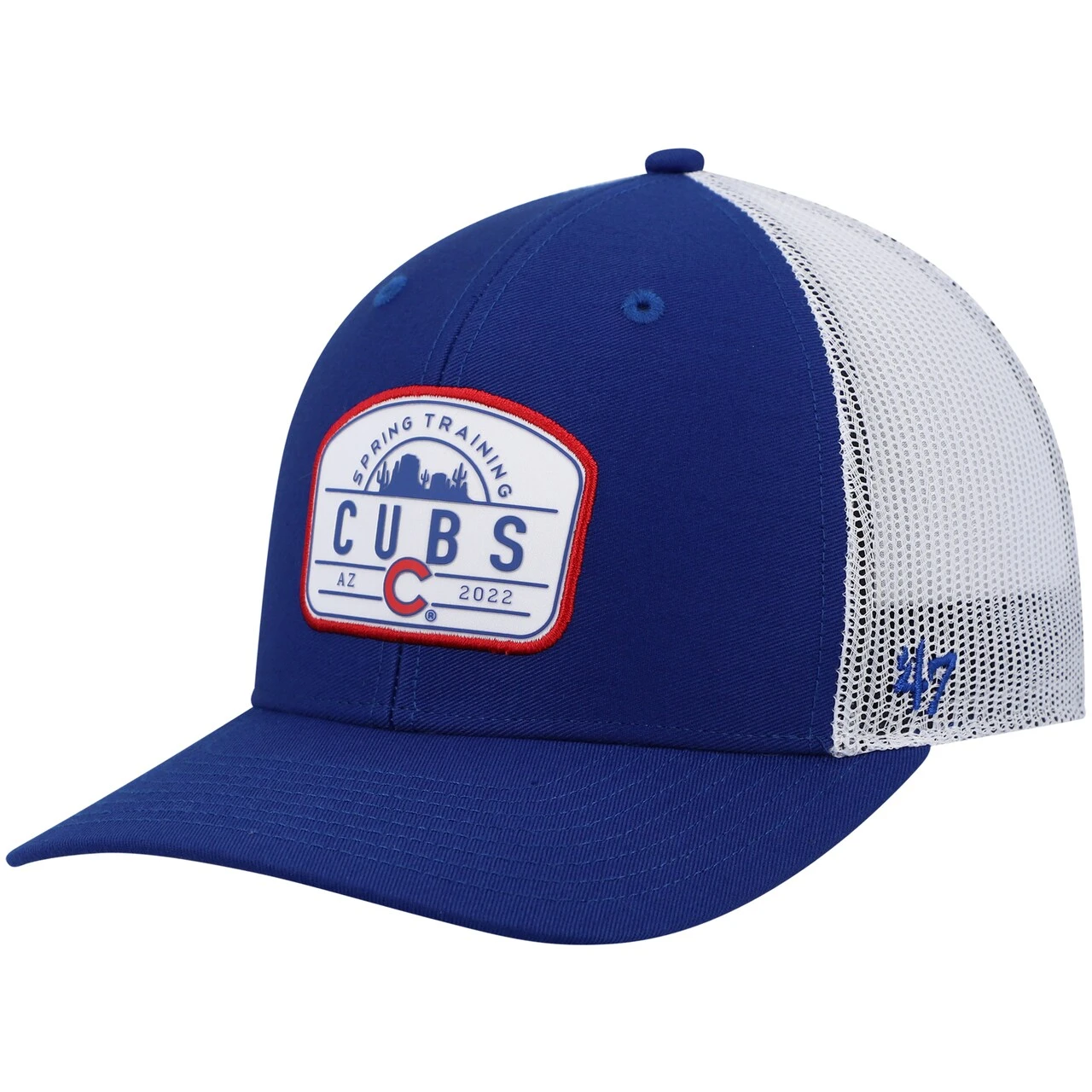 Men's Chicago Cubs '47 Royal/White 2022 Spring Training Panorama Trucker Snapback Hat 1 Men's Chicago Cubs '47 Royal/White 2022 Spring Training Panorama Trucker Snapback Hat