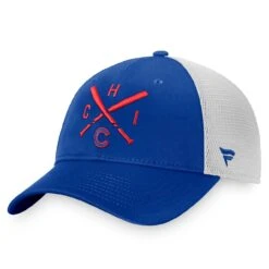 Men's Chicago Cubs Fanatics Branded Royal/White Iconic Cross Bat Trucker Snapback Hat