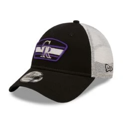 Men's Colorado Rockies New Era Black/White Logo Patch 9FORTY Trucker Snapback Hat