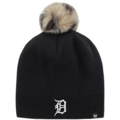 Women's Detroit Tigers '47 Black Serengeti Beanie Hat With Pom