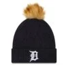 Women's Detroit Tigers New Era Navy Snowy Cuffed Knit Hat With Pom