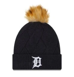 Women's Detroit Tigers New Era Navy Snowy Cuffed Knit Hat With Pom