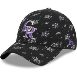 Youth Colorado Rockies New Era Black Bloom 9TWENTY Adjustable Hat