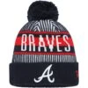 Youth Atlanta Braves New Era Navy Striped Cuffed Knit Hat With Pom