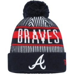 Youth Atlanta Braves New Era Navy Striped Cuffed Knit Hat With Pom