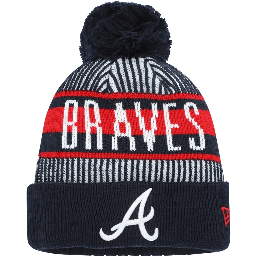 Youth Atlanta Braves New Era Navy Striped Cuffed Knit Hat With Pom 1 Youth Atlanta Braves New Era Navy Striped Cuffed Knit Hat With Pom
