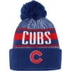 Youth Chicago Cubs New Era Royal Striped Cuffed Knit Hat With Pom